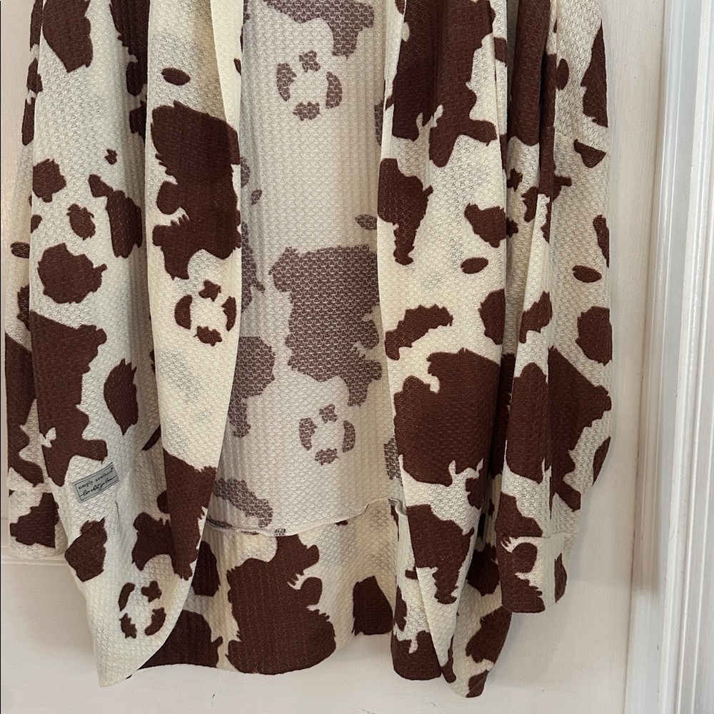 NWOT Women’s Simply Southern Brown & Cream Cow Print Waffle Knit Cardigan Sz L - Picture 3 of 8